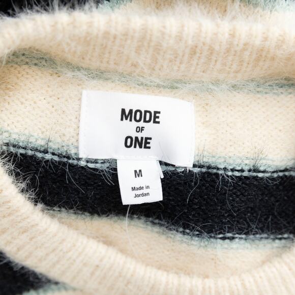 Mode of One Men Long-Sleeve Eyelash Stripe Sweater Dark Ecru Size M - Picture 4 of 6